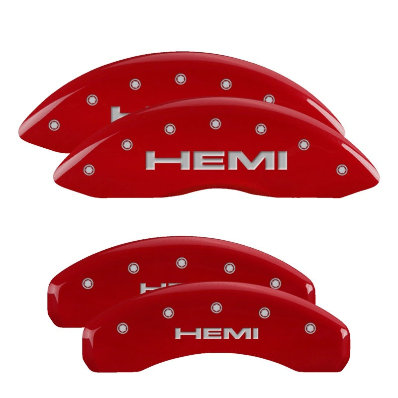 MGP Caliper Covers 4 Logo - MGP 4 Caliper Covers Engraved Front HEMI Engraved Rear HEMI Logo Red Finish Silver Characters