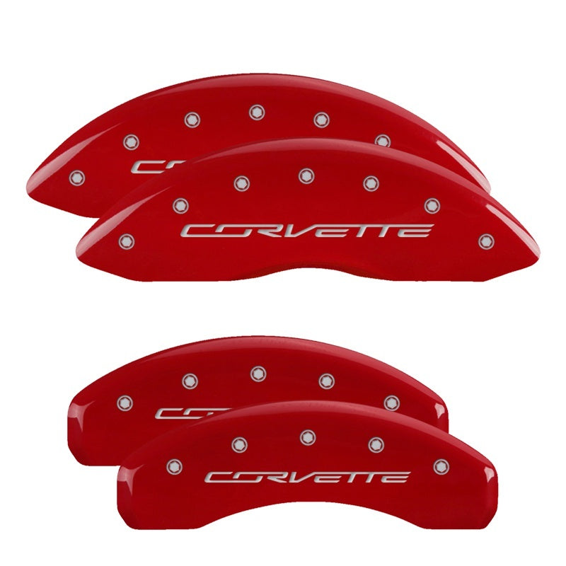 MGP Caliper Covers 4 Logo - MGP 4 Caliper Covers Engraved Front & Rear C7/Corvette Red finish silver ch