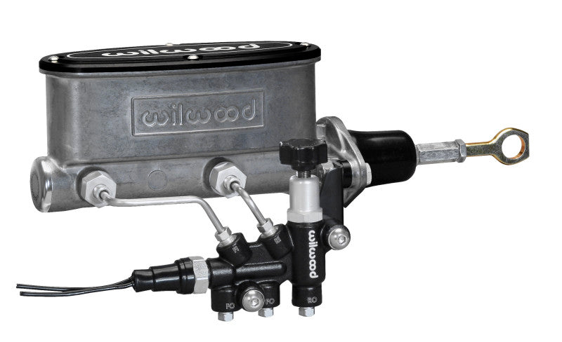 WIL Master Cylinder - Wilwood HV Tandem M/C Kit w L/H Bracket & Prop Valve - 7/8in Bore-W/Pushrod - Early Mustang