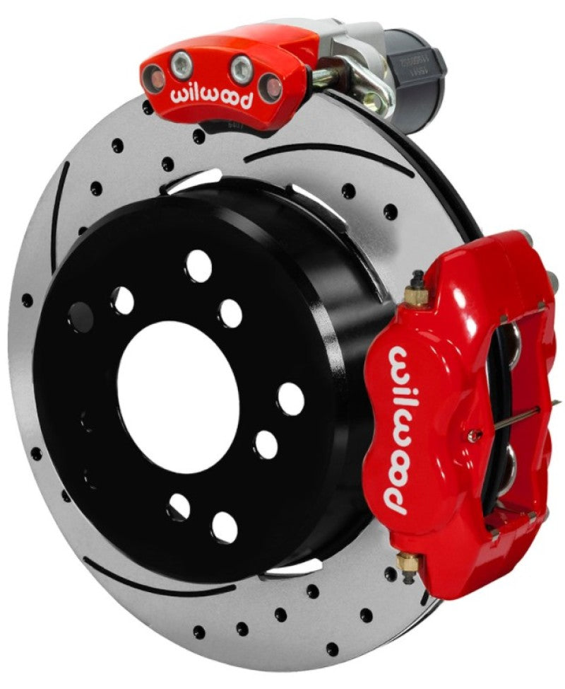 WIL Parking Brake Brake Kit - Wilwood Forged Dynalite Rear Electronic Parking Brake Kit - Red Powder Coat Caliper - D/S Rotor