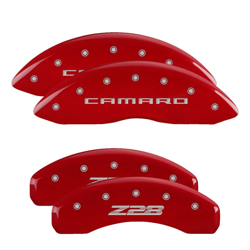 MGP Caliper Covers 4 Logo - MGP 4 Caliper Covers Engraved Front Gen 5/Camaro Engraved Rear Gen 5/Z28 Red finish silver ch