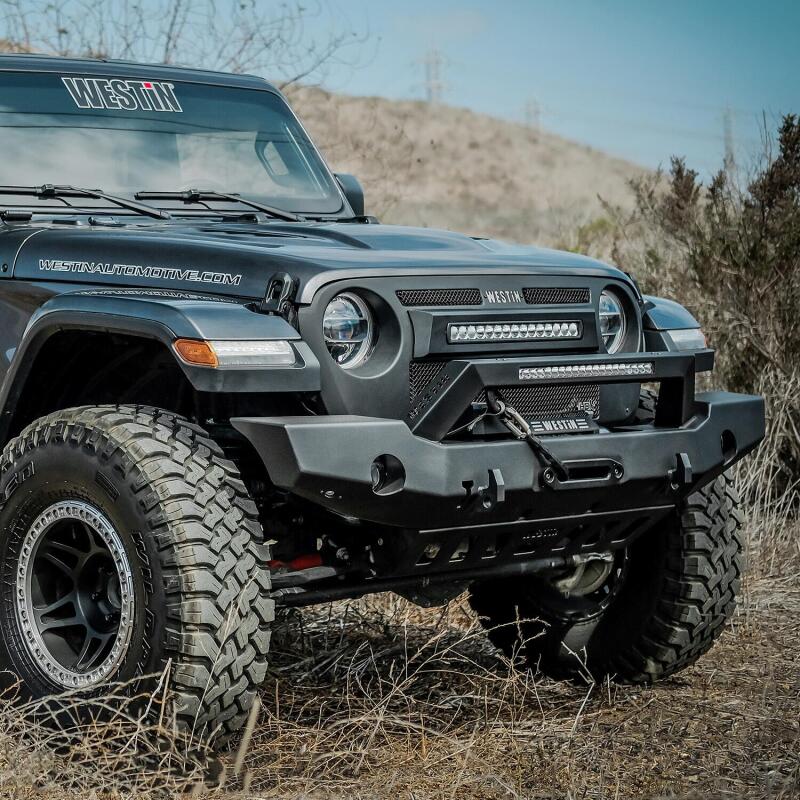 WES WJ2 Bumpers - Westin 18-20 Jeep Wrangler WJ2 Full Width Front Bumper w/LED Light Bar Mount Textured Black