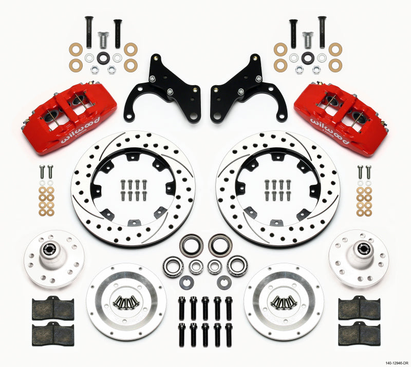 WIL Dynapro Brake Kit - Wilwood Dynapro 6 Front Hub Kit 12.19in Drilled Red 69-70 Impala Drum/Disc 69-82 Vette