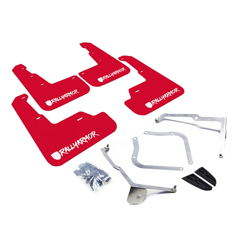 RAL UR Red Flap/Wht Logo - Rally Armor 15-21 Subaru WRX/STI Red Mud Flap White Altered Font Logo