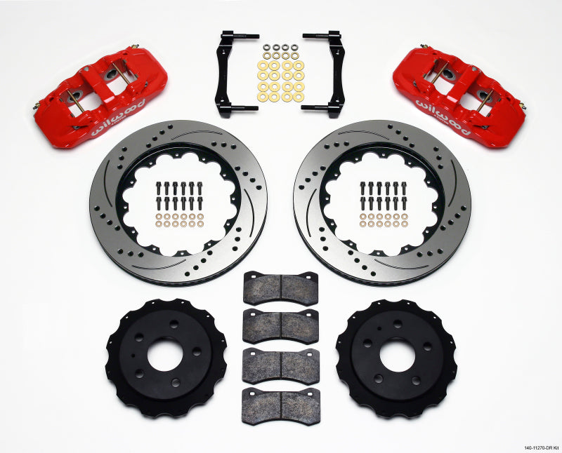 WIL Aero Brake Kit - Wilwood AERO4 Rear Kit 14.25in Drilled Red 2010-2015 Camaro