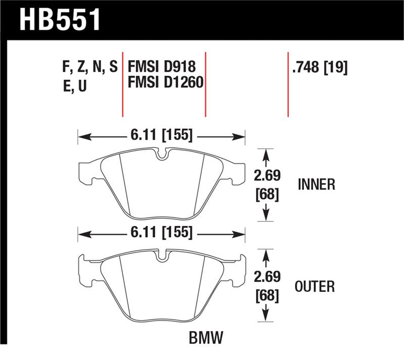 HAWK HPS Brake Pad Sets - Hawk 07-09 BMW 335d/335i/335xi / 08-09 328i/M3 HPS Street Front Brake Pads