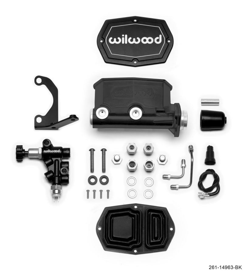 WIL Master Cylinder - Wilwood Compact Tandem M/C - 1in Bore - w/Bracket and Valve (Pushrod) - Black