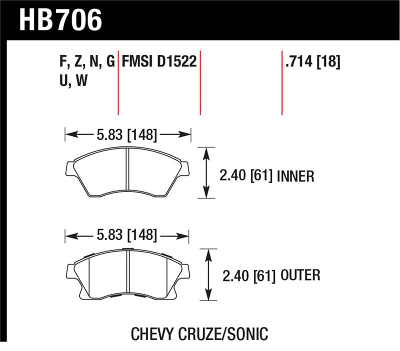 HAWK HP+ Brake Pad Sets - Hawk 11-12 Chevy Cruze Eco/LS/1LT/2LT/LTZ / 12 Sonic LS/LT/LTZ HP Plus Front Street Brake Pads