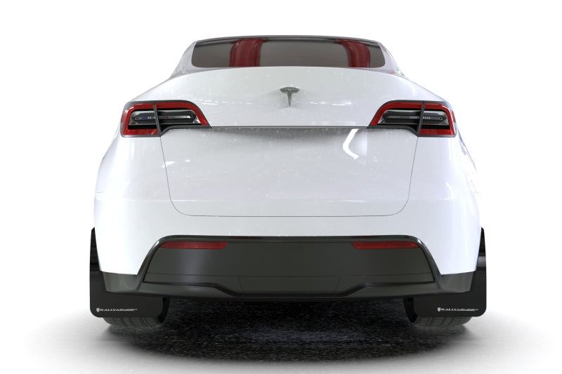 RAL UR Blk Flap/Wht Logo - Rally Armor 20-26 Tesla Model Y, Juniper Y Black UR Mud Flap w/White Logo