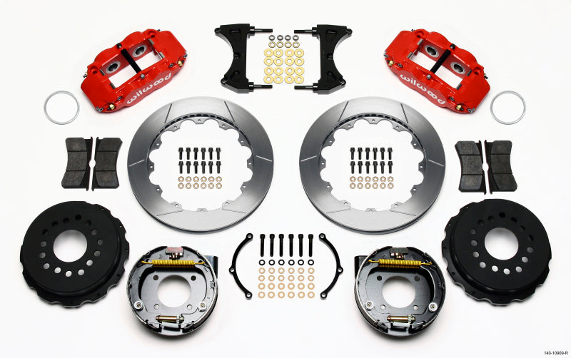 WIL Superlite Brake Kit - Wilwood Narrow Superlite 4R Rear P-Brk Kit 12.88in Red Chevy 12 Bolt-Spec 3.15in Bearing Front mt