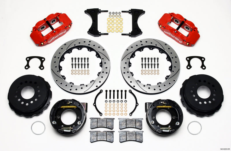 WIL Superlite Brake Kit - Wilwood Narrow Superlite 4R Rear P-Brk Kit 12.88in Drilled Red Small Ford 2.50in Offset