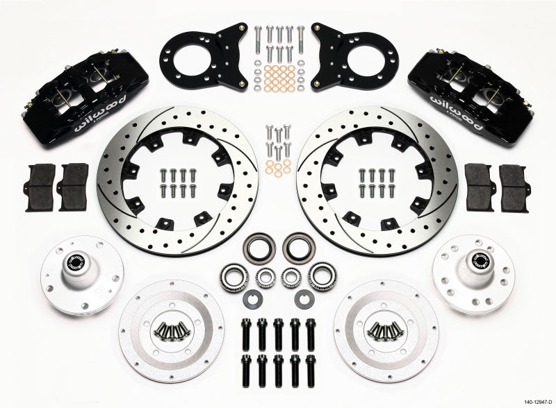 WIL Dynapro Brake Kit - Wilwood Dynapro 6 Front Hub Kit 12.19in Drilled 1965-1969 Mustang Disc & Drum Spindle