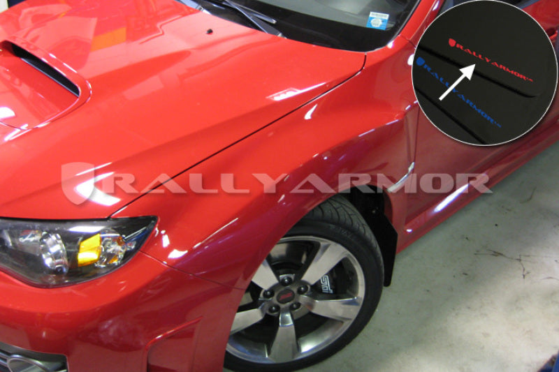 RAL UR Blk Flap/Rd Logo - Rally Armor 08-11 Subaru STI (Hatch Only) / 11-14 WRX (Hatch Only) Black UR Mud Flap w/Red Logo
