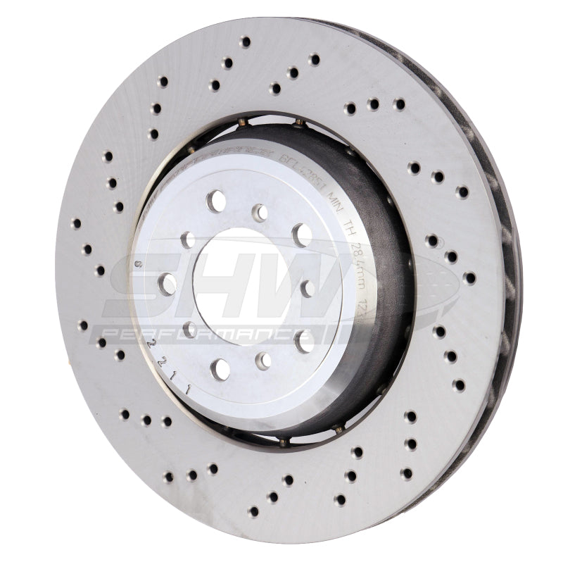 SHW Drilled Lightweight Rotors - SHW 08-13 BMW M3 4.0L Left Front Cross-Drilled Lightweight Brake Rotor (34112283801)