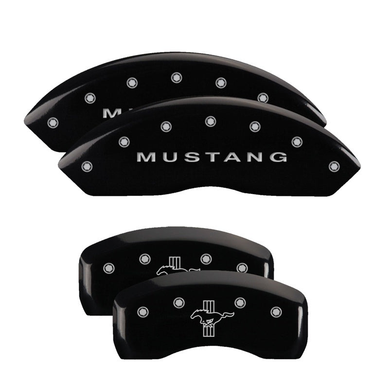 MGP Caliper Covers 4 Logo - MGP 4 Caliper Covers Engraved Front Mustang Engraved Rear Bar & Pony Black finish silver ch