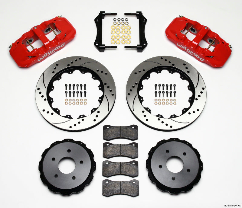 WIL Aero Brake Kit - Wilwood AERO4 Rear Kit 14.00in Drilled Red 97-04 Corvette C5/Z06 05-13 C6