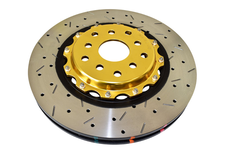 DBA 5000 Slot&Drill Rotors - DBA 04-07 STi/2017 BRZ w/Perf. Pkg. 10 Hole Front Drilled/Slotted 5000 Series 2 Pc Rotor w/Gold Hat