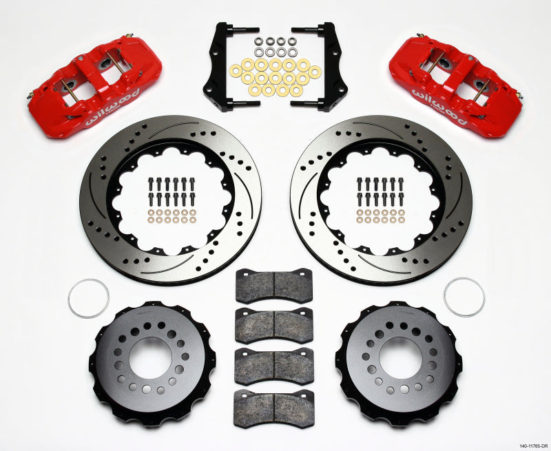 WIL Aero Brake Kit - Wilwood AERO4 Rear Kit 14.25in Drilled Red 2006-10 Magnum/Challenger/Charger/300C