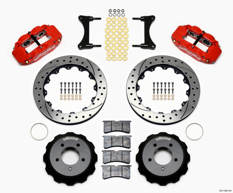 WIL Superlite Brake Kit - Wilwood Narrow Superlite 6R Front Hat Kit 12.88in Drill Red 93-96 Mazda RX7