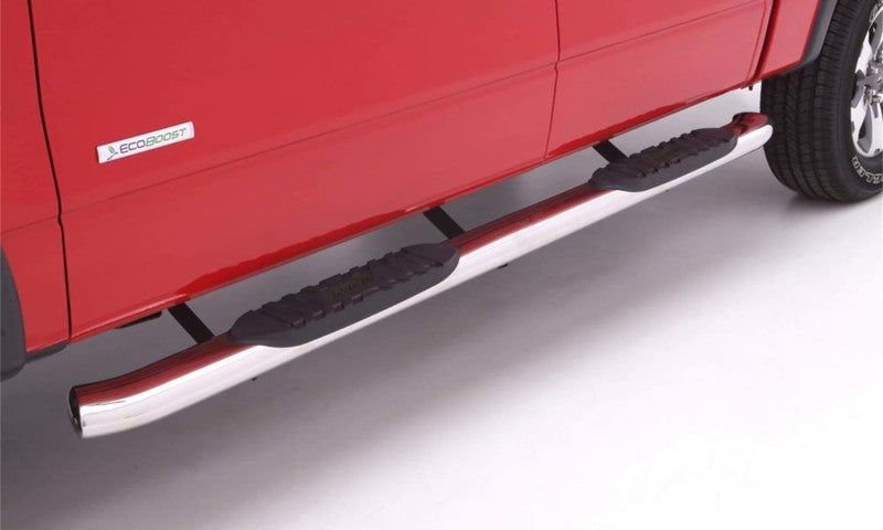 LND Nerf Bars - Polished - Lund 2019 Chevy Silverado 1500 Double Cab 5In Oval Curved SS Nerf Bars - Polished Stainless