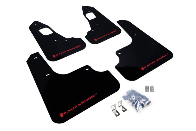 RAL UR Blk Flap/Rd Logo - Rally Armor 08-17 Mitsubishi EVO X Black UR Mud Flap w/ Red Logo