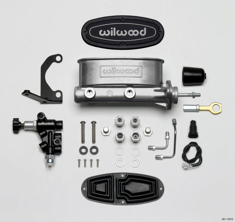 WIL Master Cylinder - Wilwood HV Tandem M/C Kit w L/H Bracket & Prop Valve - 7/8in Bore-W/Pushrod - Early Mustang