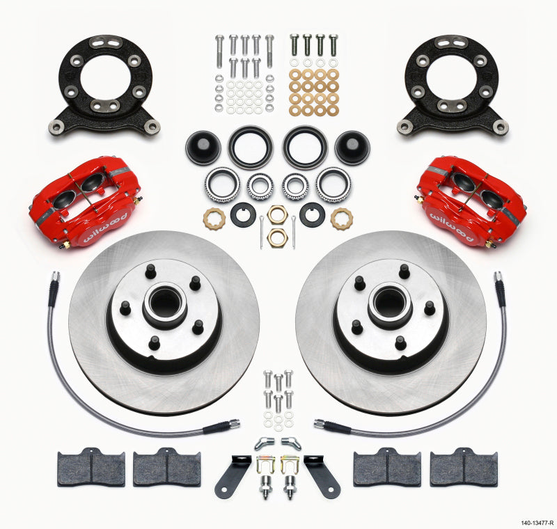 WIL Dynalite Brake Kit - Wilwood Forged Dynalite-M Front Kit 11.30in 1 PC Rotor&Hub Red 1970-1973 Mustang Disc & Drum Spindle