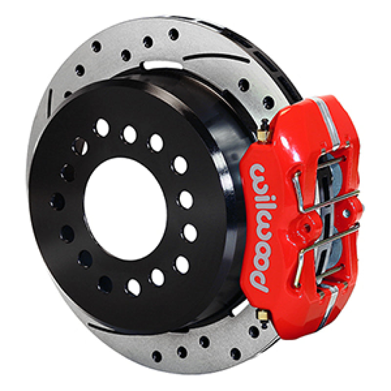WIL Dynapro Brake Kit - Wilwood Dynapro 12 Bolt Low-Pro Rear Kit w/ E-Brake 11in Drilled & slotted / 2.75-2.81in off - Red