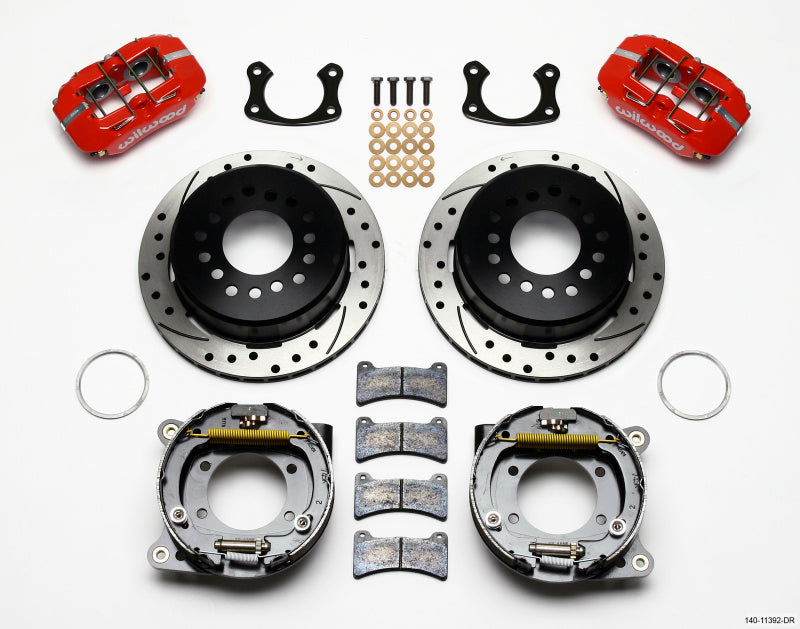 WIL Dynapro Brake Kit - Wilwood Dynapro Low-Profile 11.00in P-Brake Kit Drill-Red New Big Ford 2.50in Off Staggered Mount