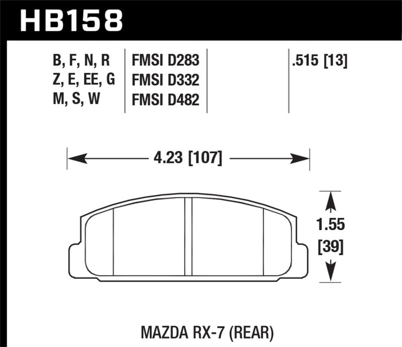 HAWK DTC-30 Brake Pad Sets - Hawk 03-05 Mazda 6 / 84-95 Mazda RX-7 DTC-30 Race Rear Brake Pads