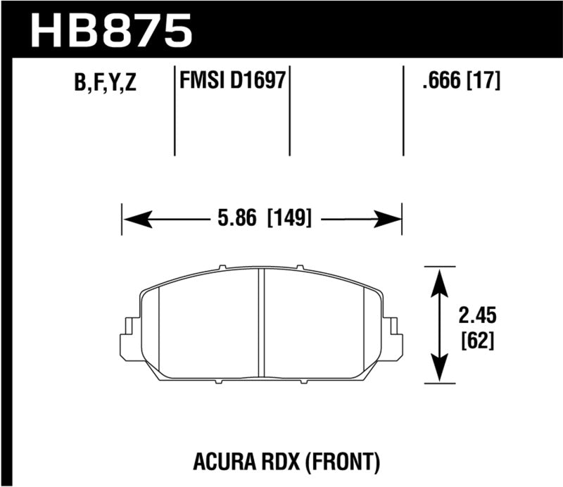 HAWK Ceramic Brake Pad Sets - Hawk 14-17 Acura RDX/RLX Performance Ceramic Street Front Brake Pads