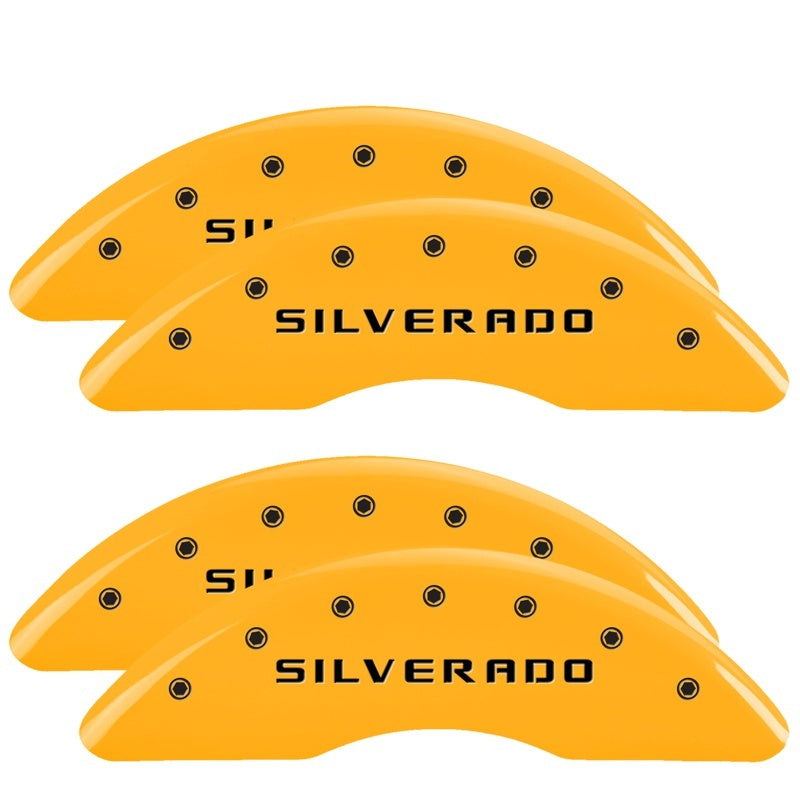 MGP Caliper Covers 4 Logo - MGP 4 Caliper Covers Engraved Front & Rear Silverado Yellow finish black ch