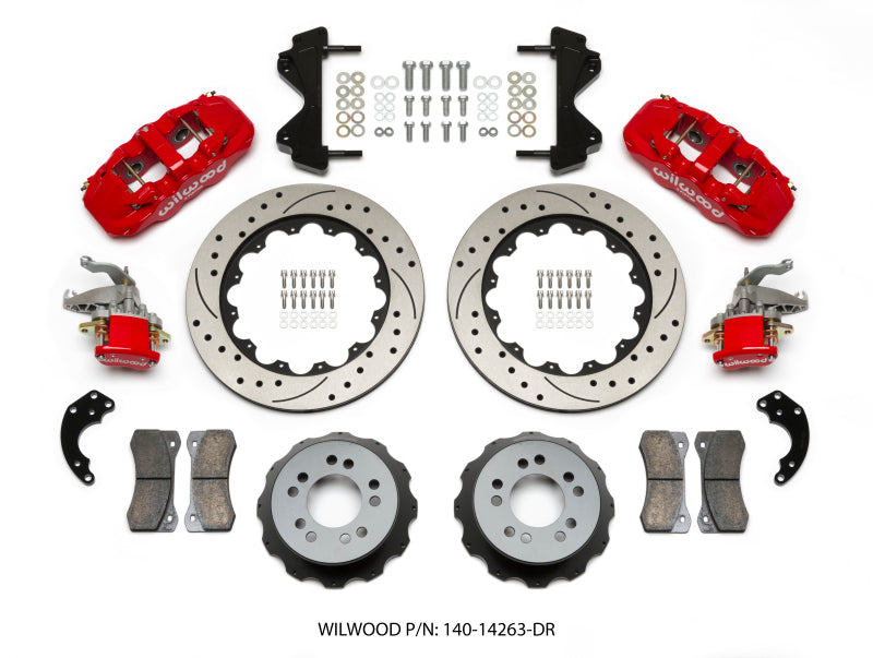 WIL Aero Brake Kit - Wilwood AERO4 / MC4 Rear Kit 14.00 Drilled Red Currie Pro-Tour Unit Bearing Floater