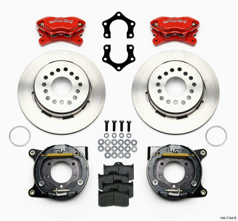 WIL Dynalite Brake Kit - Wilwood Forged Dynalite P/S Park Brake Kit Red Mopar/Dana 2.36in Off w/Snap Ring Bearing