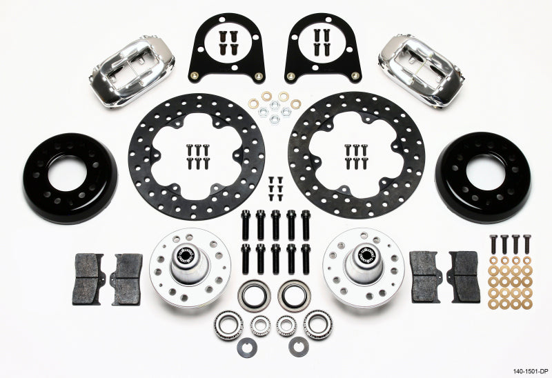 WIL Dynalite Brake Kit - Wilwood Forged Dynalite Front Drag Kit Drilled Polished 37-48 Ford Psgr. Car Spindle