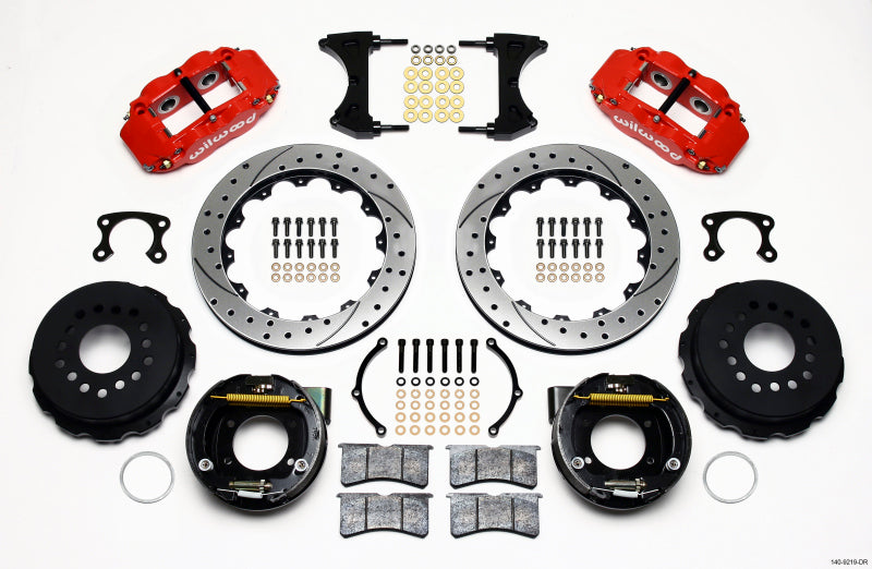 WIL Superlite Brake Kit - Wilwood Narrow Superlite 4R Rear P-Brk Kit 12.88in Drill Red Big Ford New Style 2.50in Offset