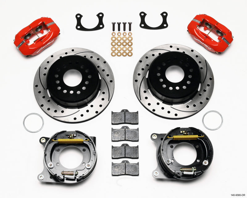 WIL Dynalite Brake Kit - Wilwood Forged Dynalite P/S Park Brake Kit Drilled Red New Big Ford 2.50in offset Staggered Shock