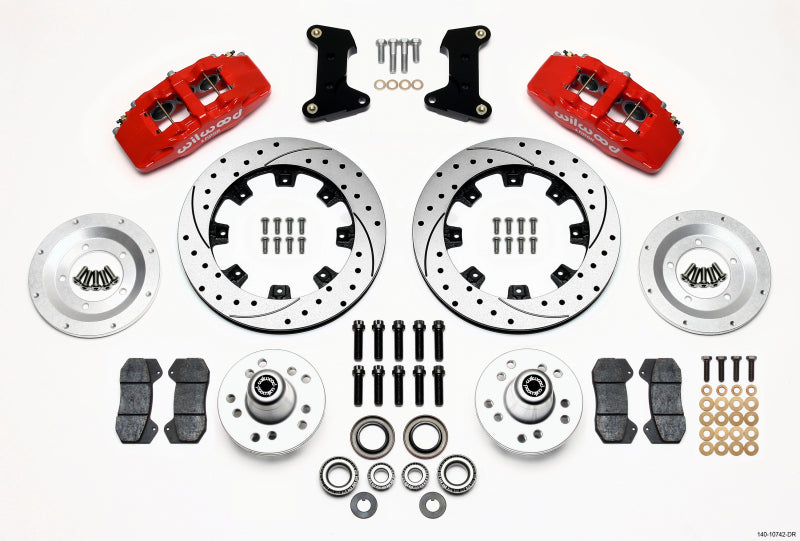 WIL Dynapro Brake Kit - Wilwood Dynapro 6 Front Hub Kit 12.19in Drilled Red 74-80 Pinto/Mustang II Disc Spindle only