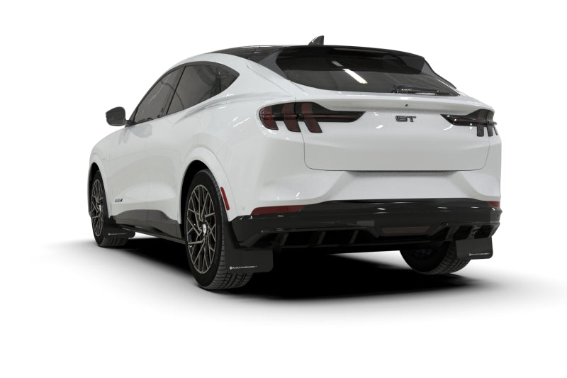 RAL UR Blk Flap/Wht Logo - Rally Armor 21-26 Ford Mustang Mach-E/GT/Rally Black Mud Flap w/White Logo