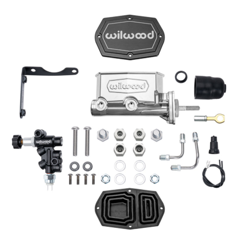 WIL Master Cylinder - Wilwood MOPAR Compact Tandem M/C Kit w/ P-Valve & Pushrod 15/16in Bore - Chrome Powdercoat