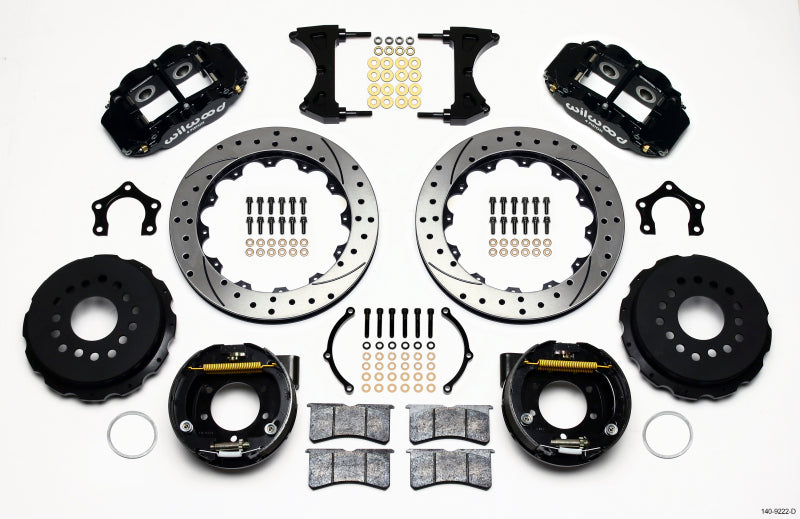 WIL Superlite Brake Kit - Wilwood Narrow Superlite 4R Rear P-Brk Kit 12.88in Drilled Mopar/Dana 2.36in Off w/Snap Ring Bearing
