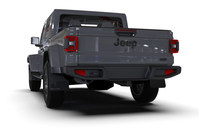 RAL UR Blk Flap/Met. Blk Logo - Rally Armor 19-25 Jeep JT Gladiator (Mojave/Rubicon) Black Mud Flap w/Metallic Black Logo
