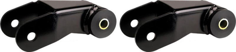 ROK Leafspring Components - RockJock XJ Cherokee Boomerang Leaf Spring Shackles 5in w/ Urethane Bushings and Hardware
