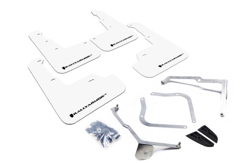 RAL UR White Flap/Black Logo - Rally Armor 15-21 Subaru WRX/STI White UR Mud Flap w/Black Logo