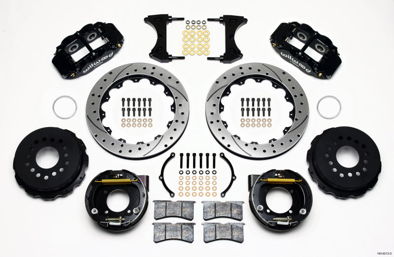 WIL Superlite Brake Kit - Wilwood Narrow Superlite 4R Rear P-Brk Kit 12.88in Drilled Chevy 12 Bolt w/ C-Clips