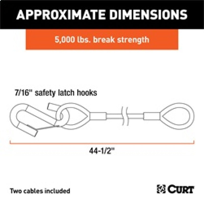 ROK Towing Solutions - RockJock Curt Towing Safety Cable Kit 44 1/2in Long w/ 2 Snap Hooks 5000lbs 2-Pack