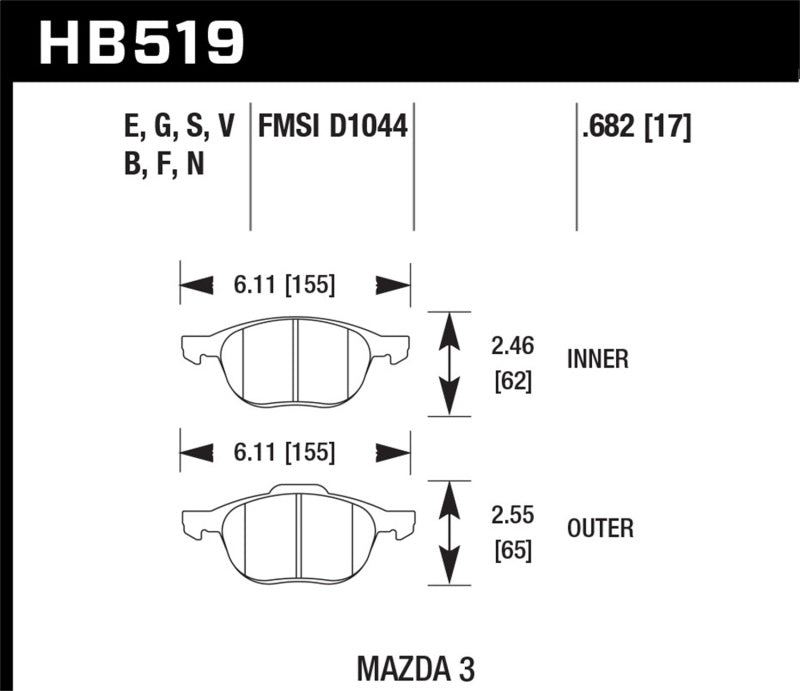 HAWK DTC-60 Brake Pad Sets - Hawk HP+ 08-09 Mazda 3 / Ford/ Volvo DTC-60 Race Front Brake Pads
