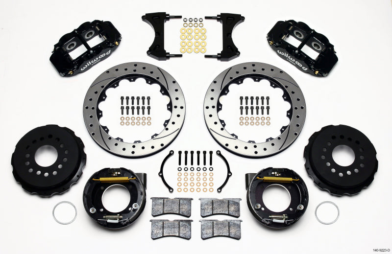 WIL Superlite Brake Kit - Wilwood Narrow Superlite 4R Rear P-Brk Kit 12.88in Drilled Ford 8.8 w/2.5in Offset-5 Lug