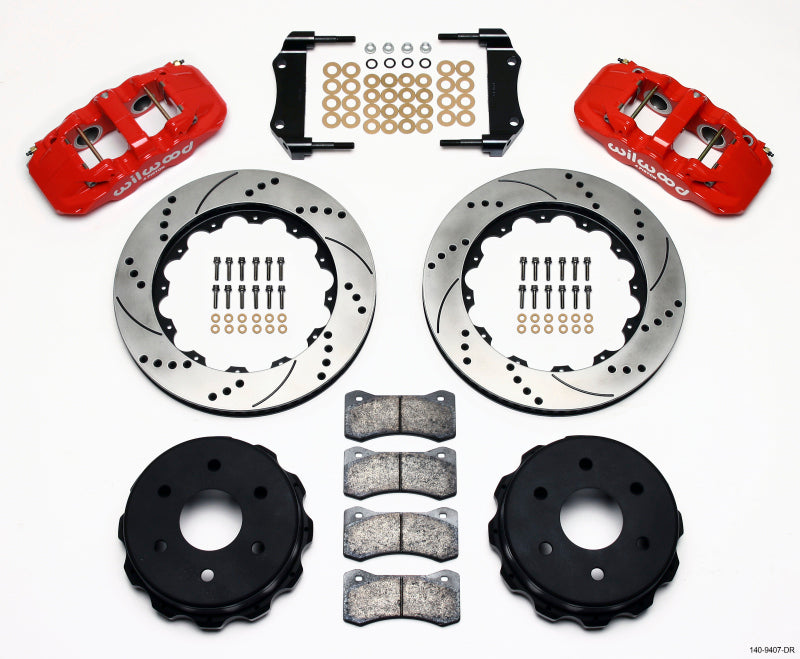 WIL Aero Brake Kit - Wilwood AERO4 RearTruck Kit 14.25in Drill Red 1999-2010 GM 1500-SUV 1 Piston OE Caliper