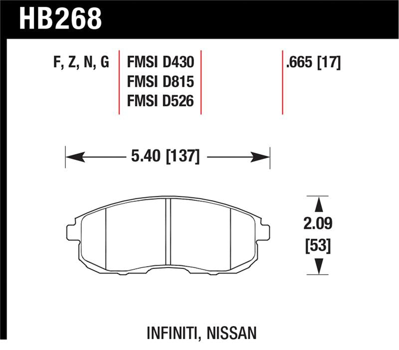 HAWK DTC-60 Brake Pad Sets - Hawk 03-04 G35/03-05 G35X/ 02-05 350z w/o Brembo DTC-60 Race Front Brake Pads